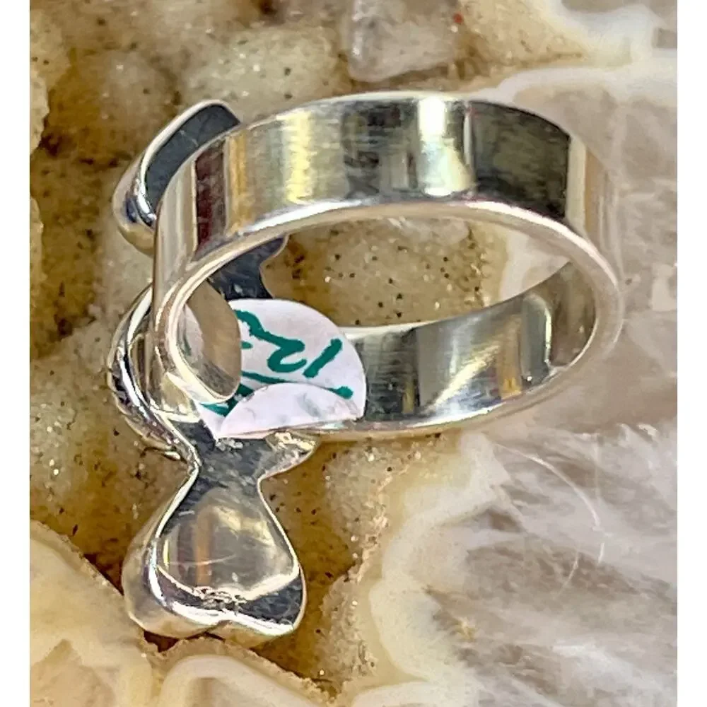 White Buffalo Turquoise Sterling Silver Stacked Hearts Adjustable Ring Southwest